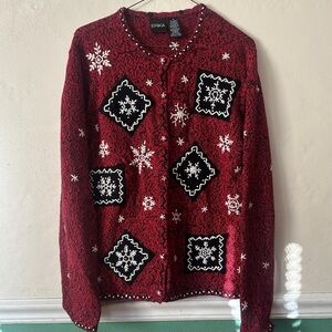Erika Festive Red and Black Snowflake Cardigan